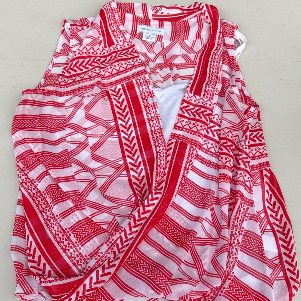 Liz Claiborne Red and White Patterned Top